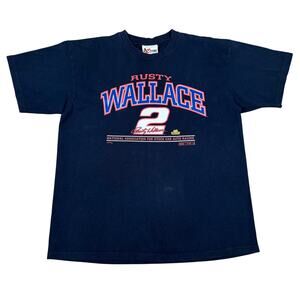 Vintage 90s Rusty Wallace NASCAR #2 Chase Authentics Racing T Shirt L Black